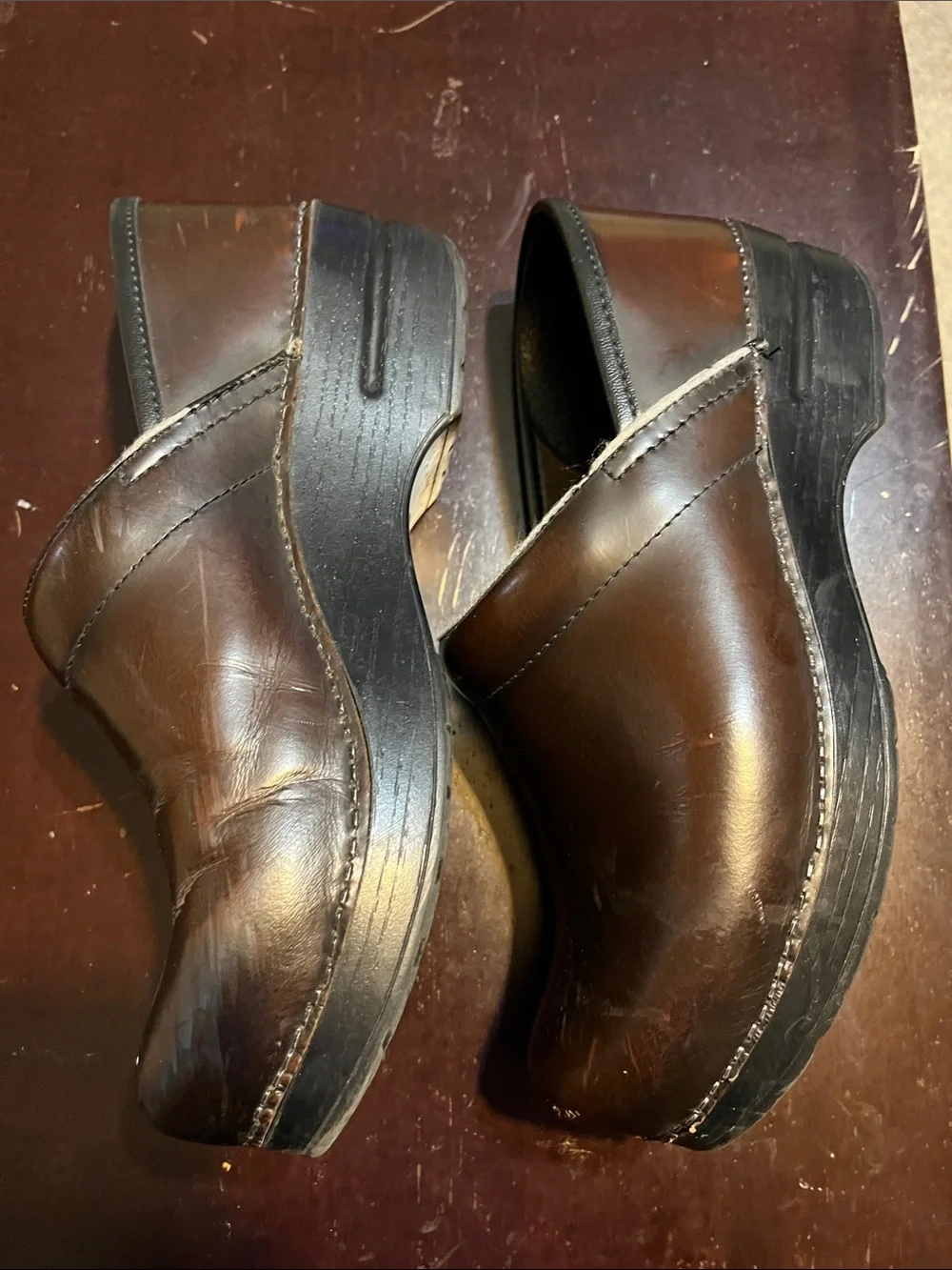 Dansko Brown Leather Slip-On Clogs - Picture 2 of 15